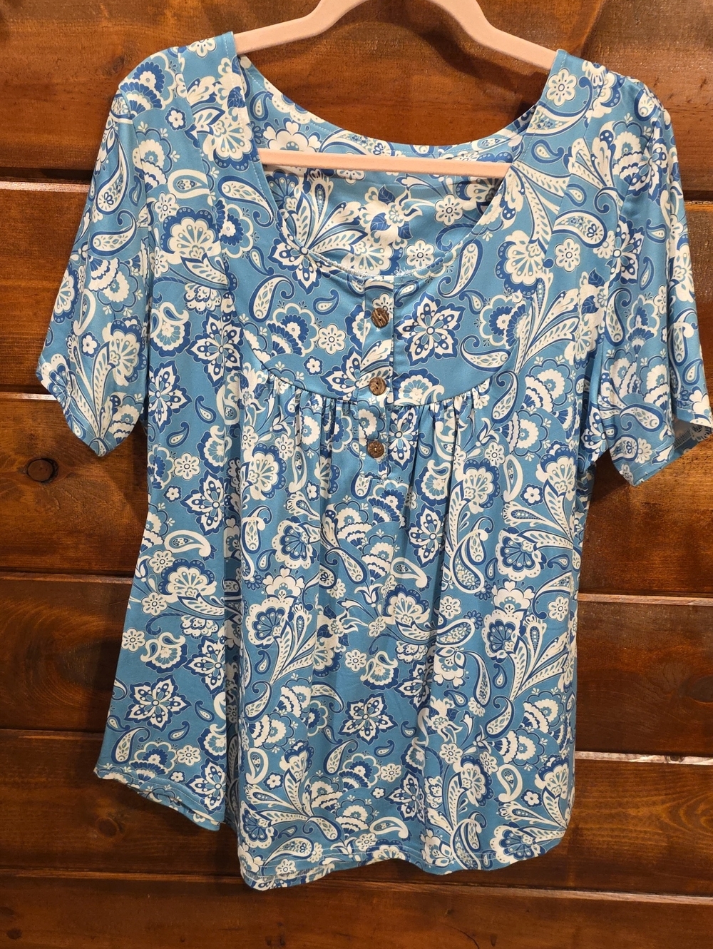 Blue Paisley Short-Sleeve Women’s Top